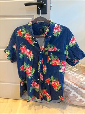 J. Crew Navy Short-Sleeve Floral Button-Down Shirt